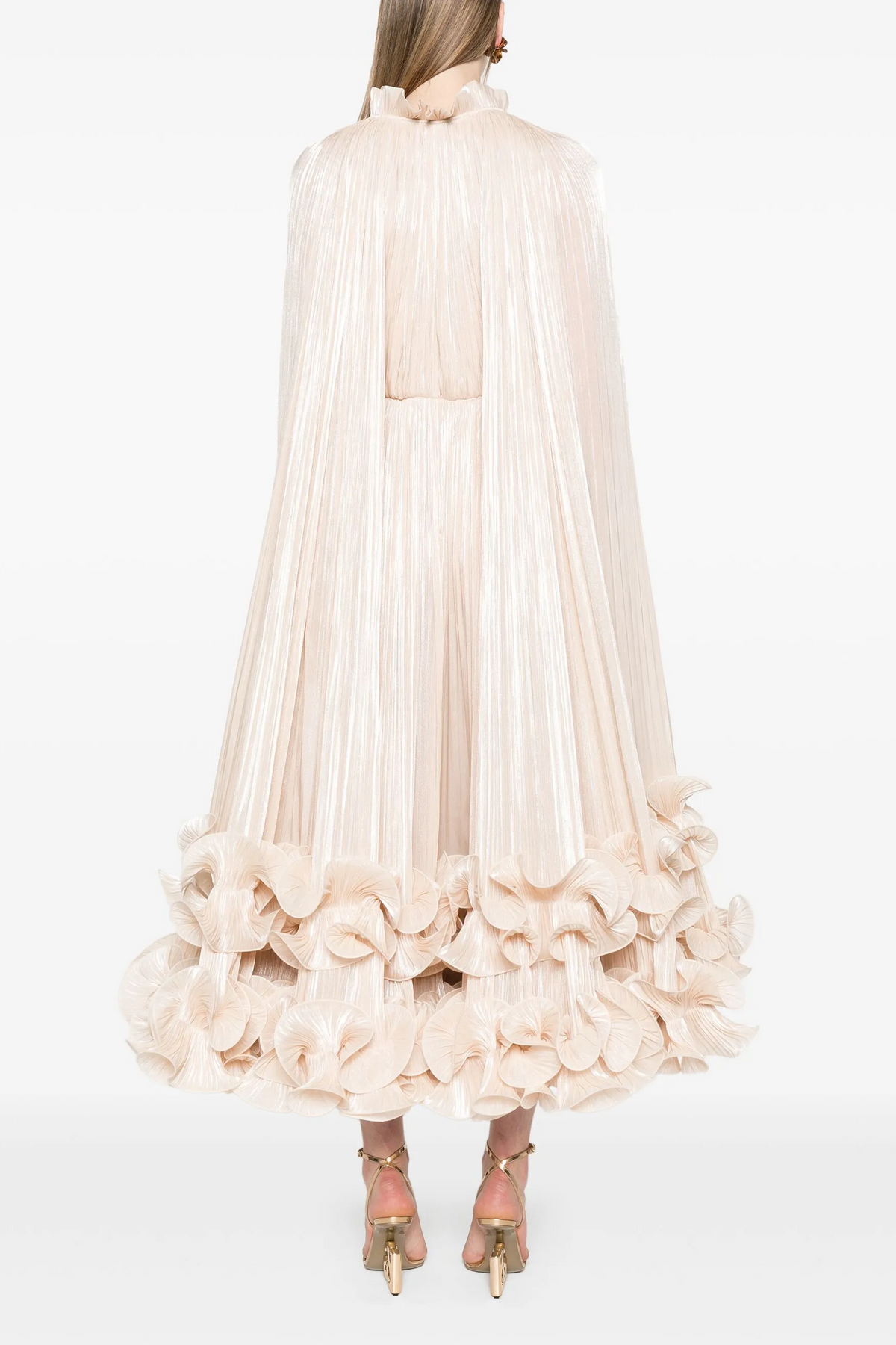 Satin Deep V-Neck Cape Sleeve Midi Dress