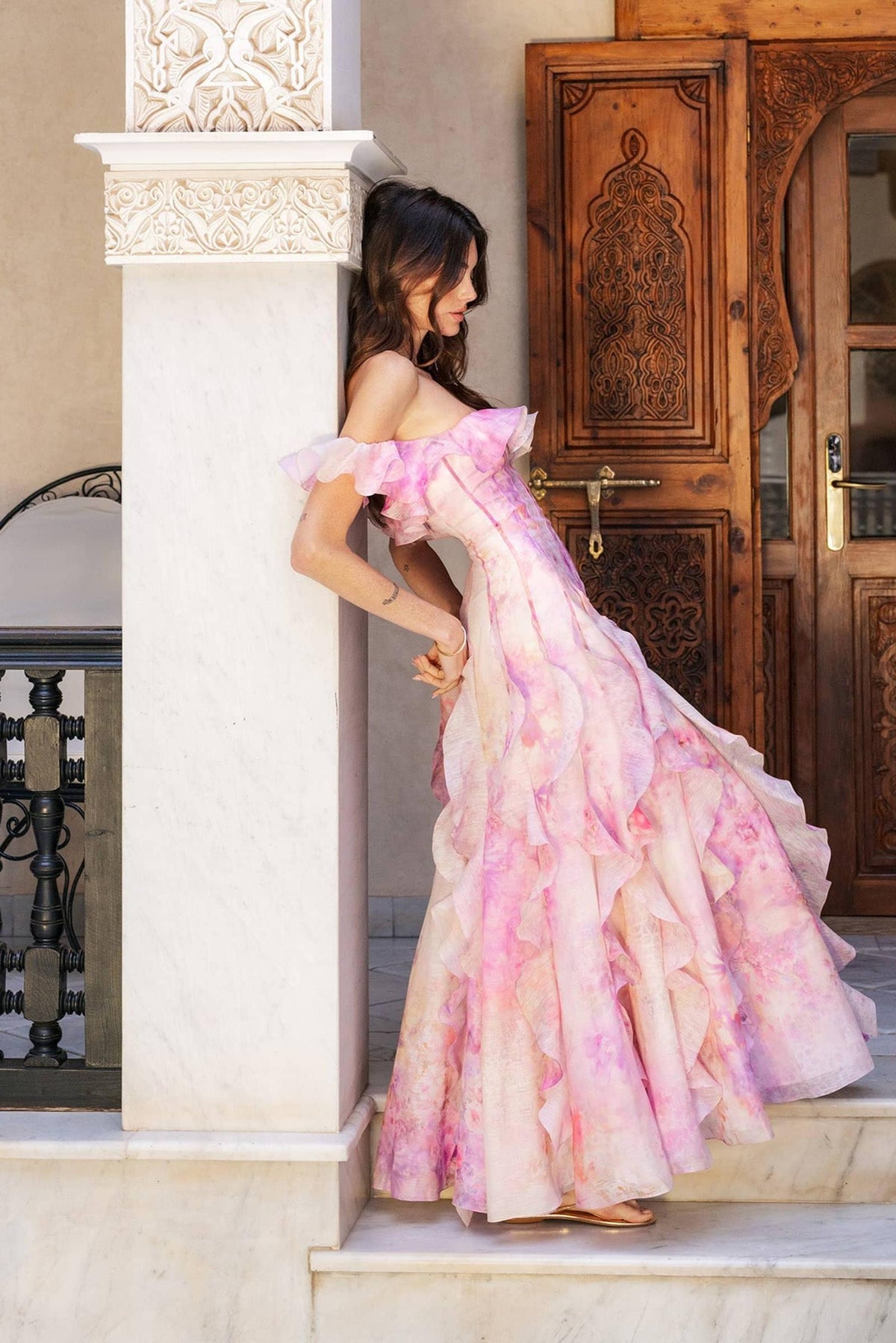 Floral Frill Off-Shoulder Maxi Dress