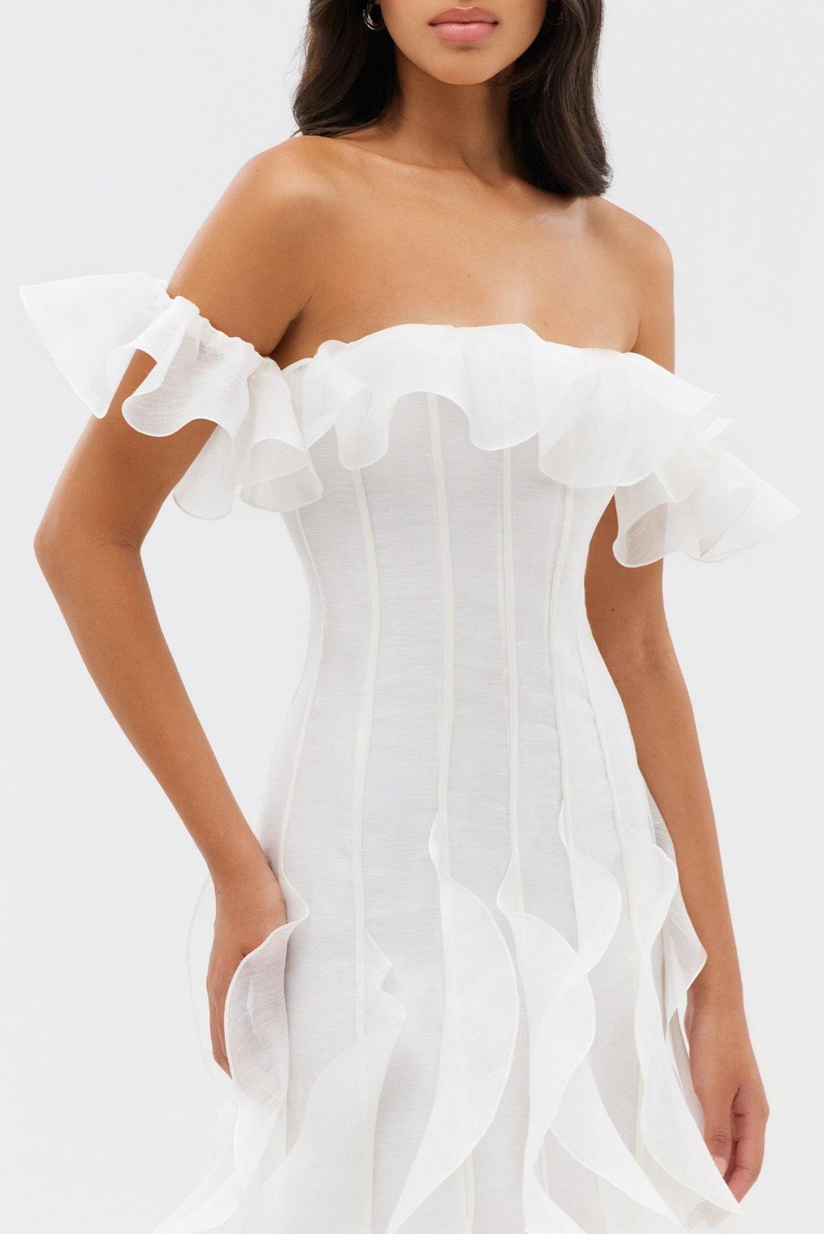 Solid Frill Off-Shoulder Maxi Dress