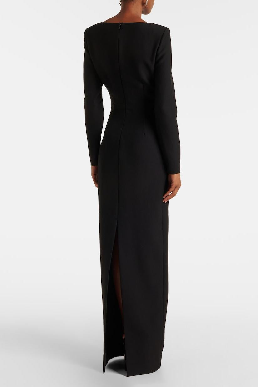 3D Flower Solid Long Sleeve Maxi Dress