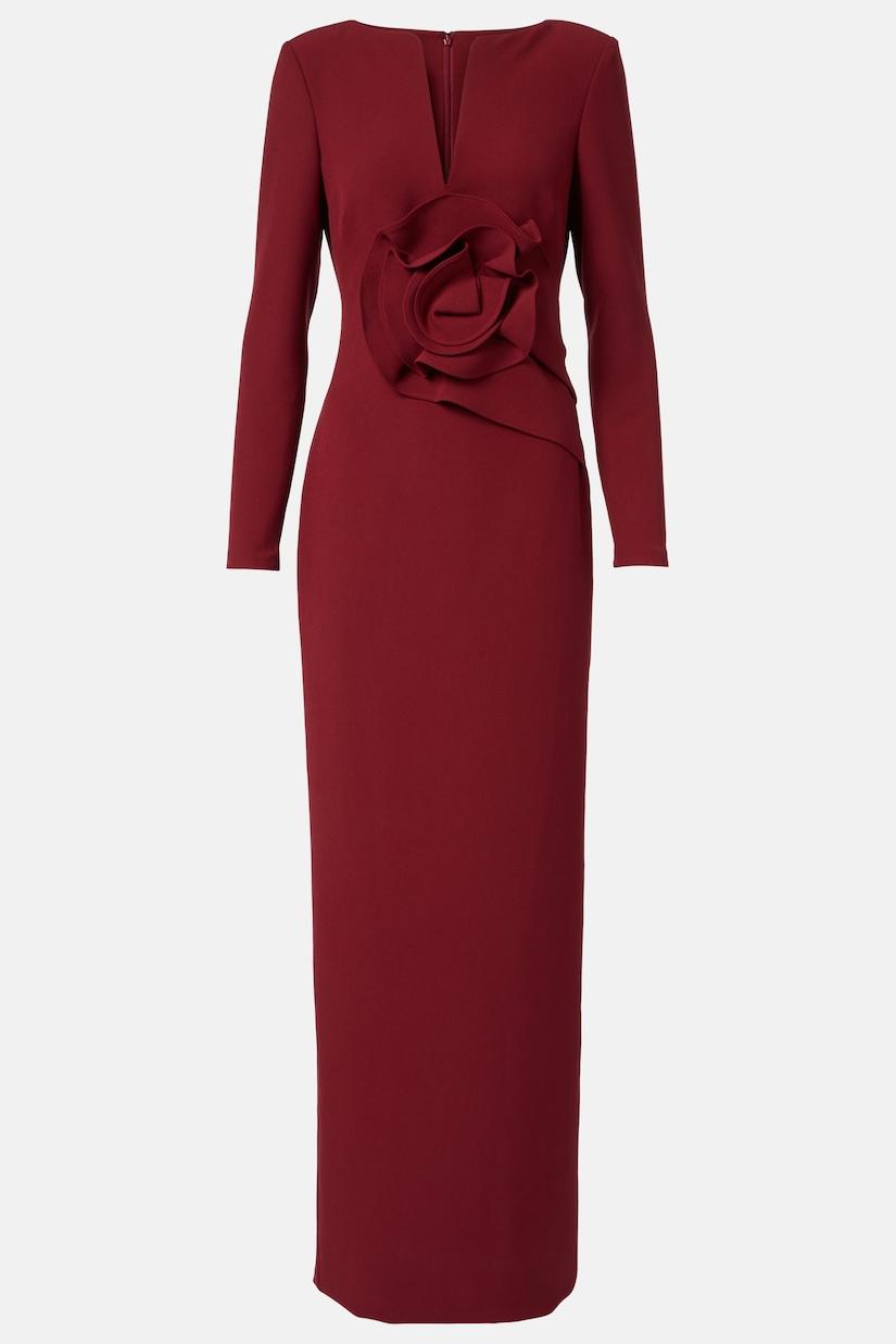 3D Flower Solid Long Sleeve Maxi Dress
