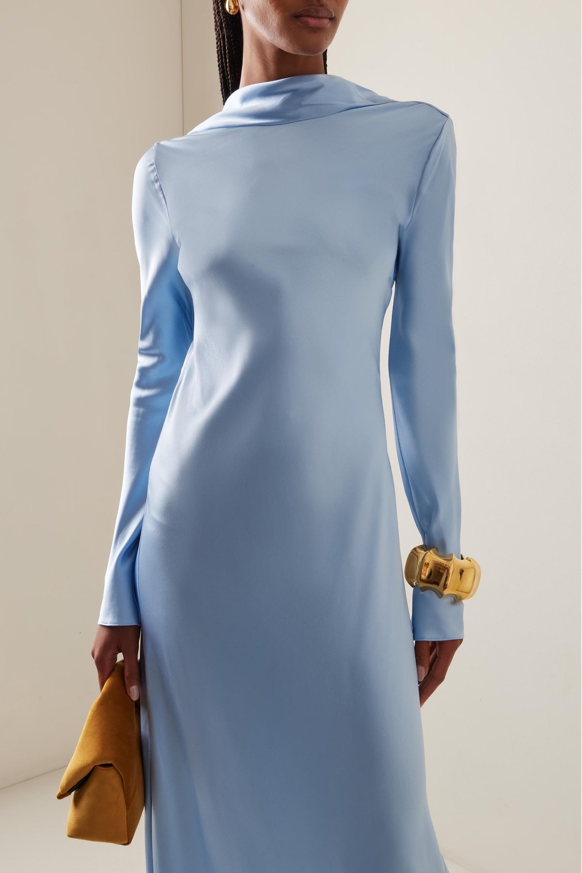 Satin Swing Collar Solid Maxi Dress