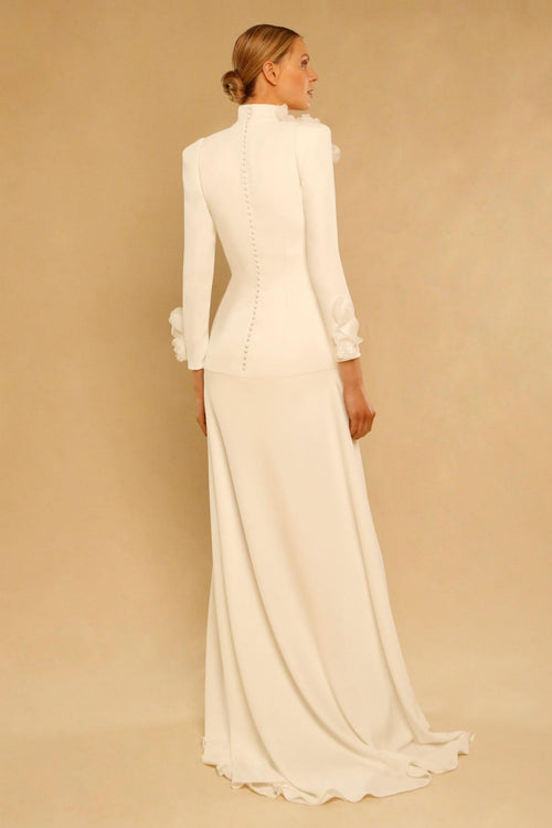 3D Flower Single Breasted Long Sleeve Maxi Dress