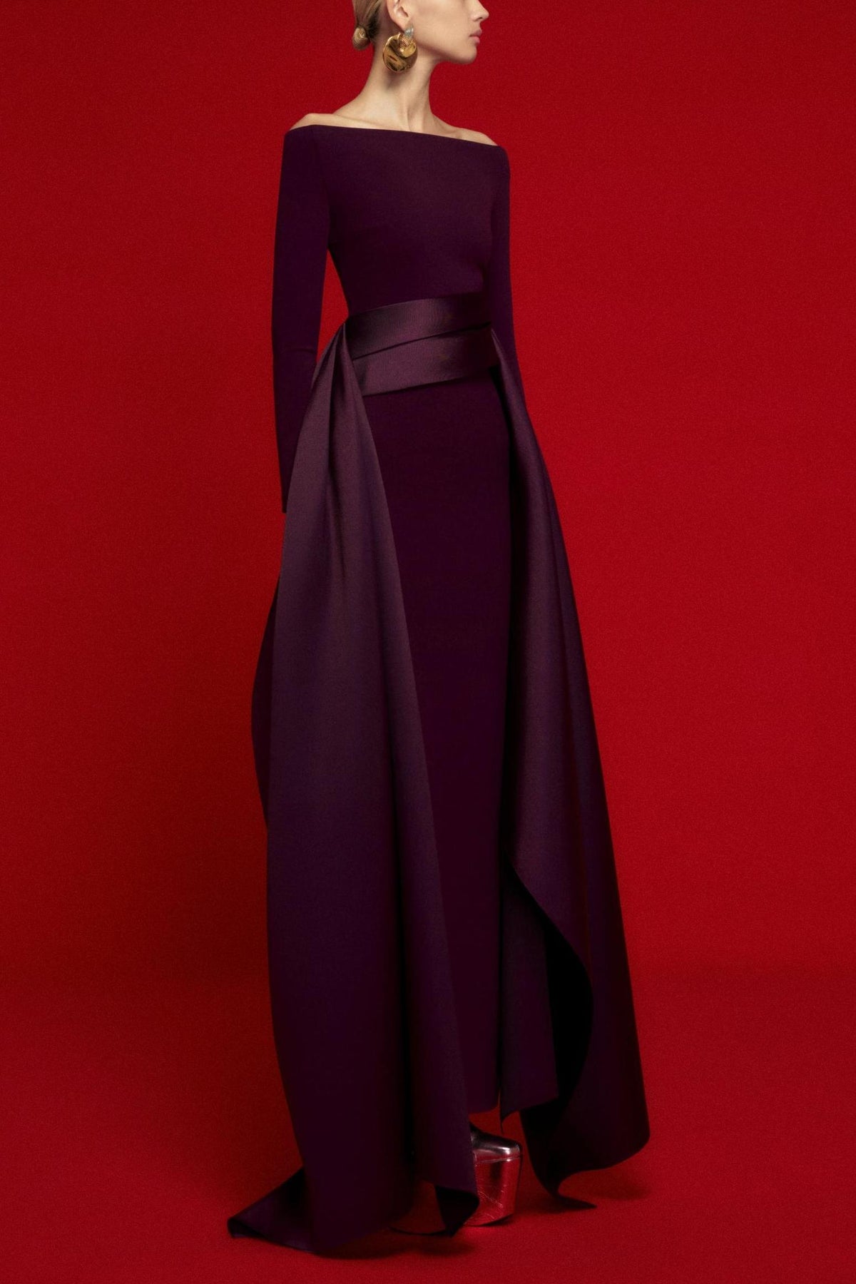Satin Splicing Off-Shoulder Maxi Dress