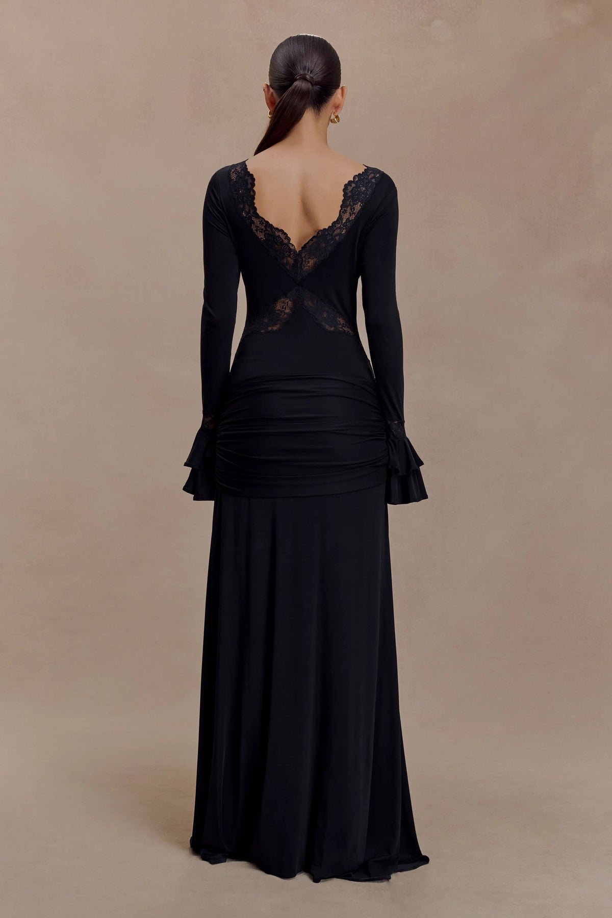 Lace Splicing Jersey Frill Maxi Dress