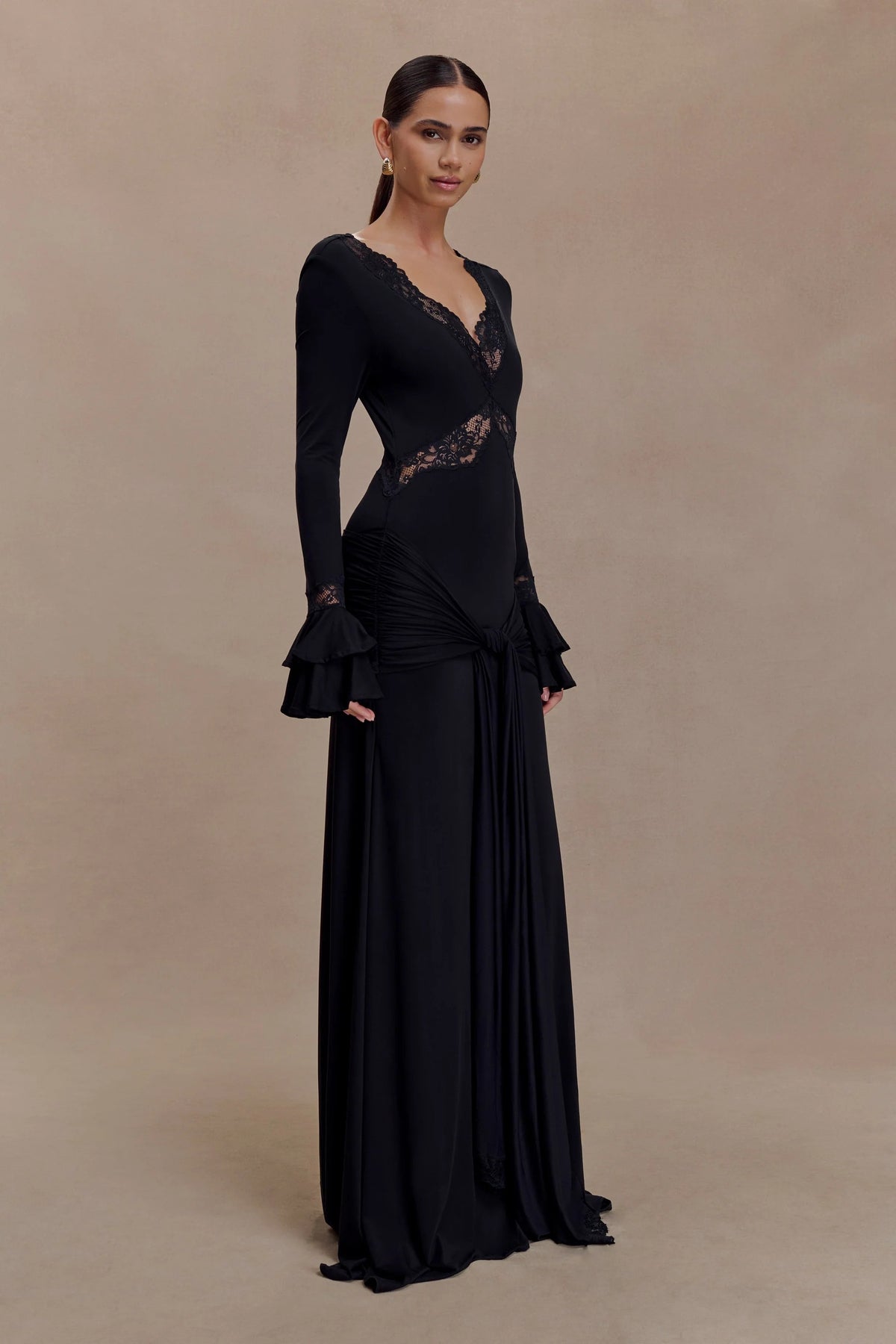 Lace Splicing Jersey Frill Maxi Dress