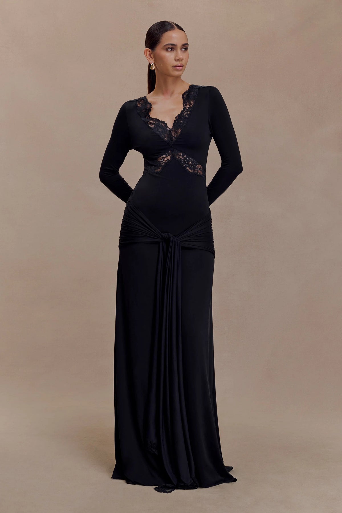 Lace Splicing Jersey Frill Maxi Dress