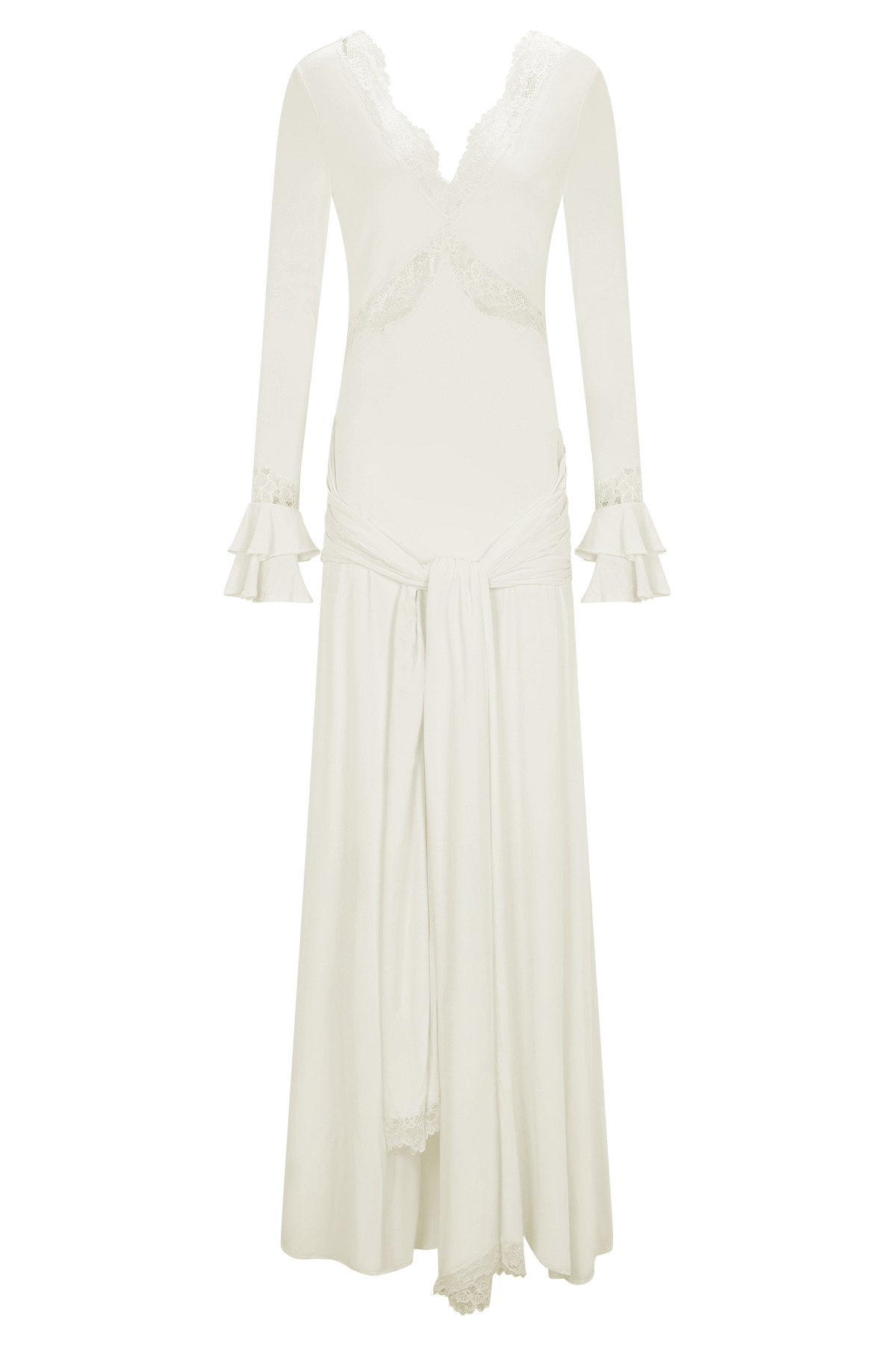 Lace Splicing Jersey Frill Maxi Dress