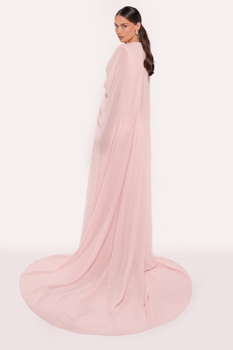 Chiffon Pleated V-Neck Cape Sleeve Maxi Dress