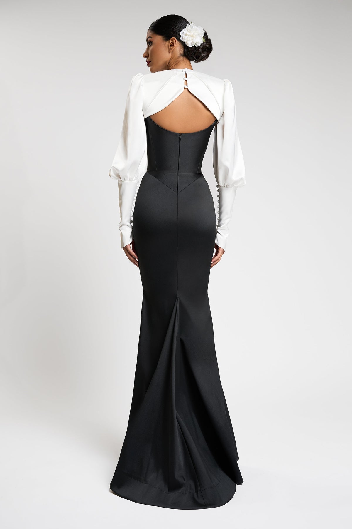 Satin Contrast Color Off-Shoulder 3D Flower Maxi Dress