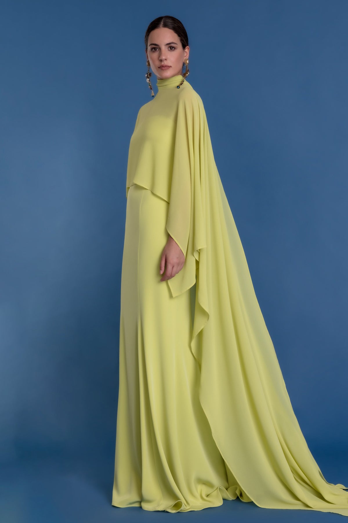 Slip Satin Maxi Dress With Chiffon Cape