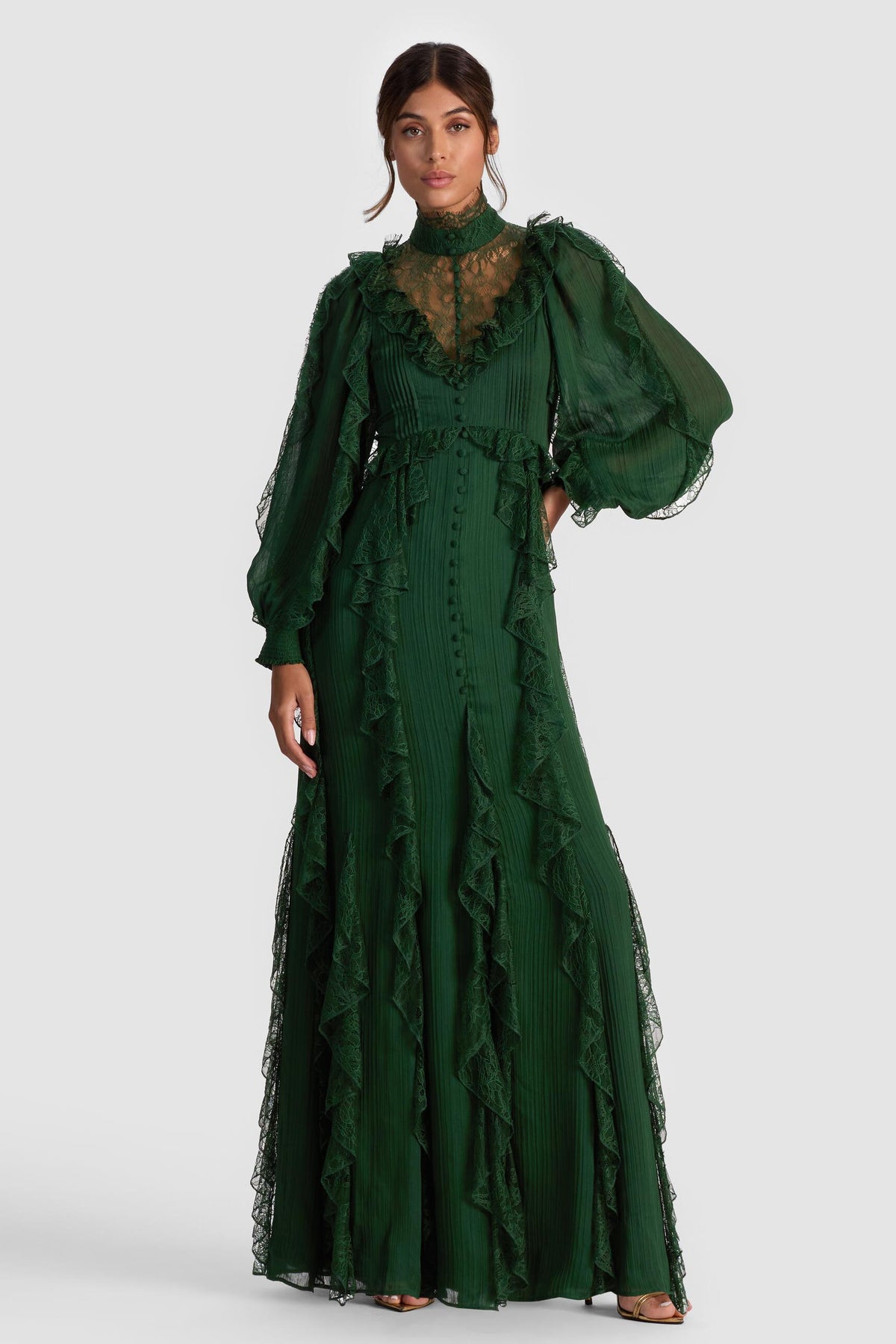 Lace Splicing Chiffon Maxi Dress