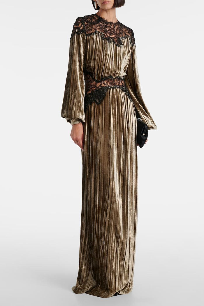 Velvet Splicing Lace Maxi Dress
