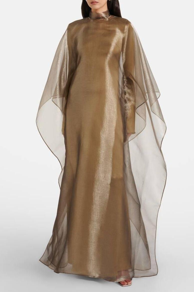 Organza Stand Collar Maxi Dress With Cape
