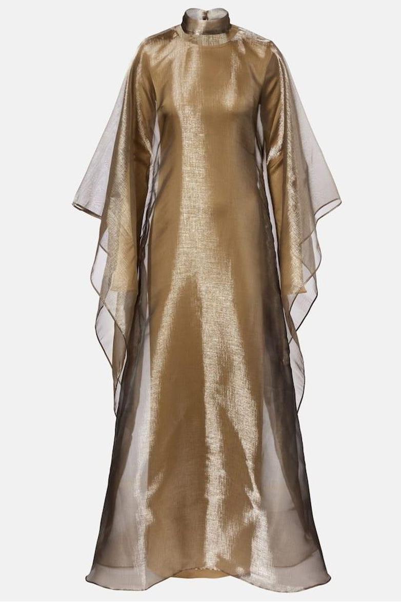 Organza Stand Collar Maxi Dress With Cape