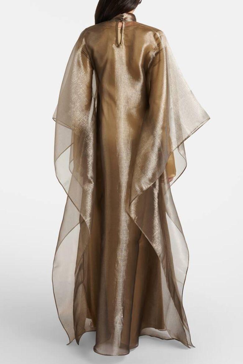 Organza Stand Collar Maxi Dress With Cape