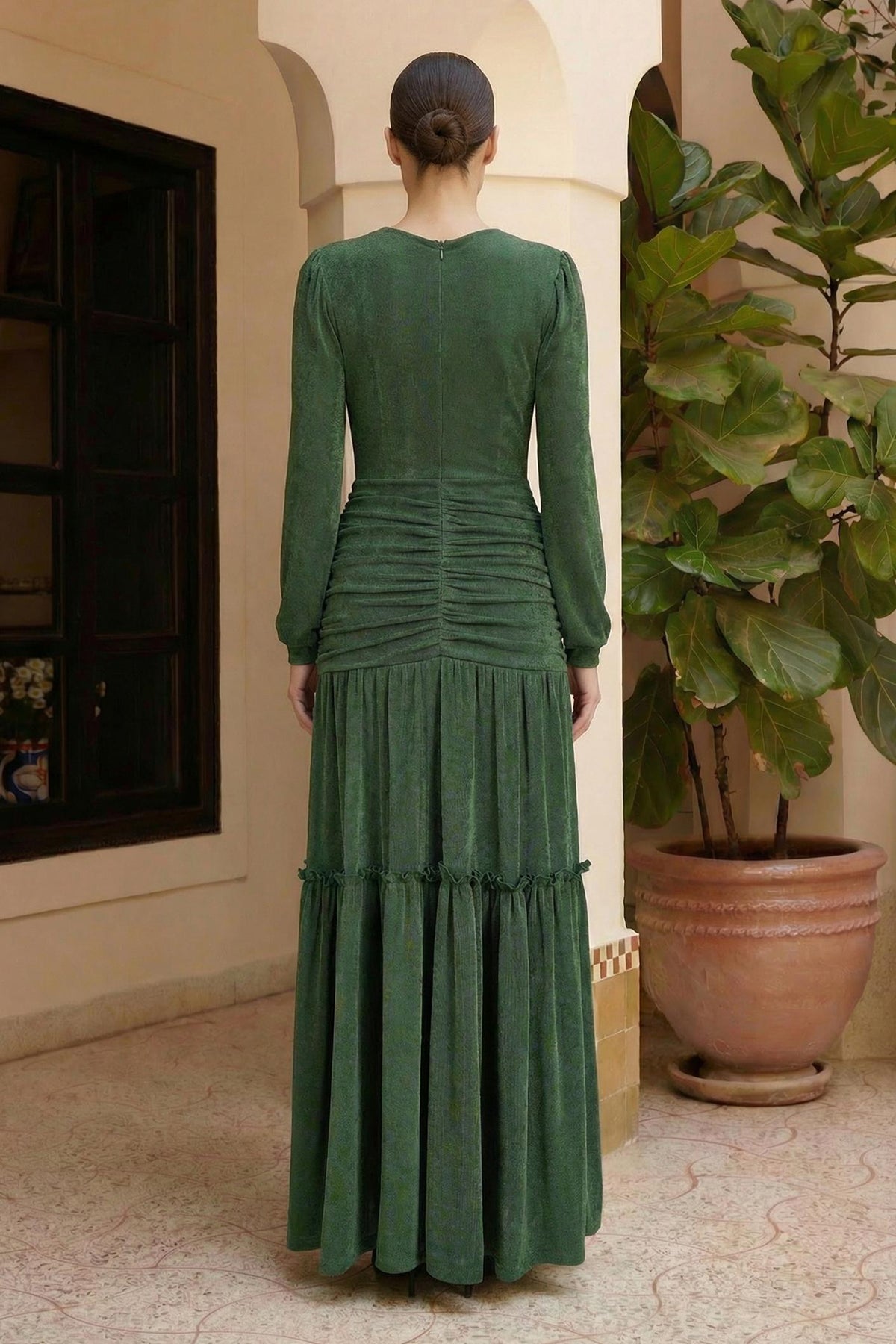 Jersey Ruched Long Sleeve Maxi Dress