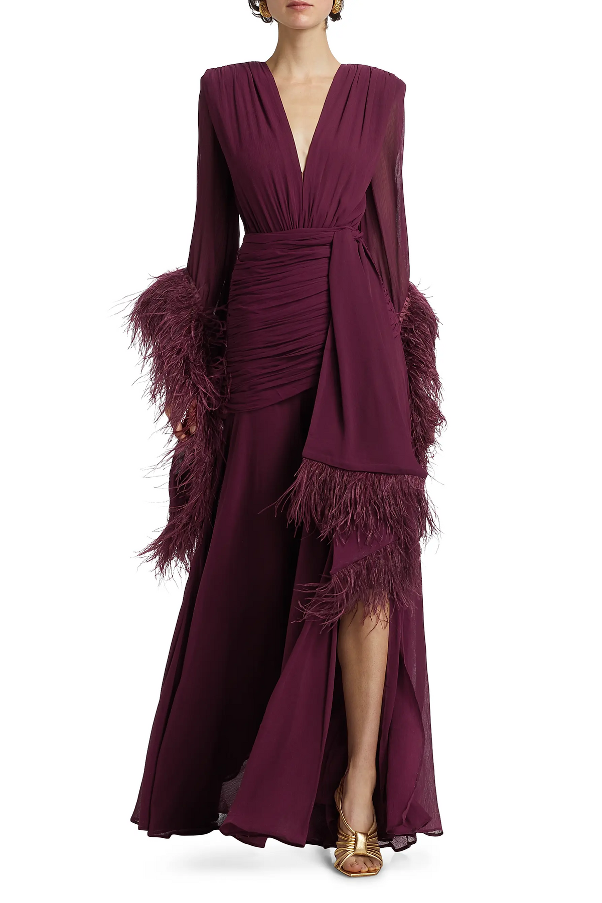 Chiffon Splicing Tassel V-Neck Maxi Dress With Belt