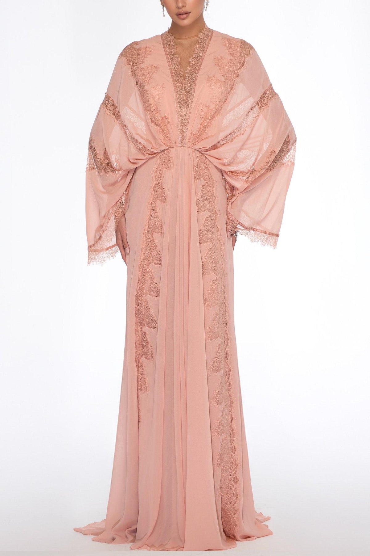 Lace Chiffon Batwing Sleeve Maxi Dress