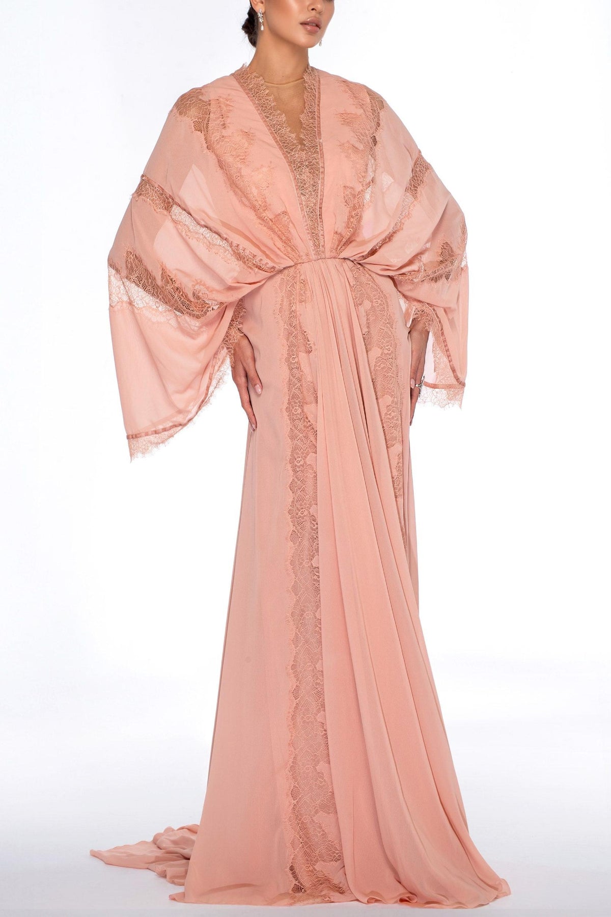 Lace Chiffon Batwing Sleeve Maxi Dress