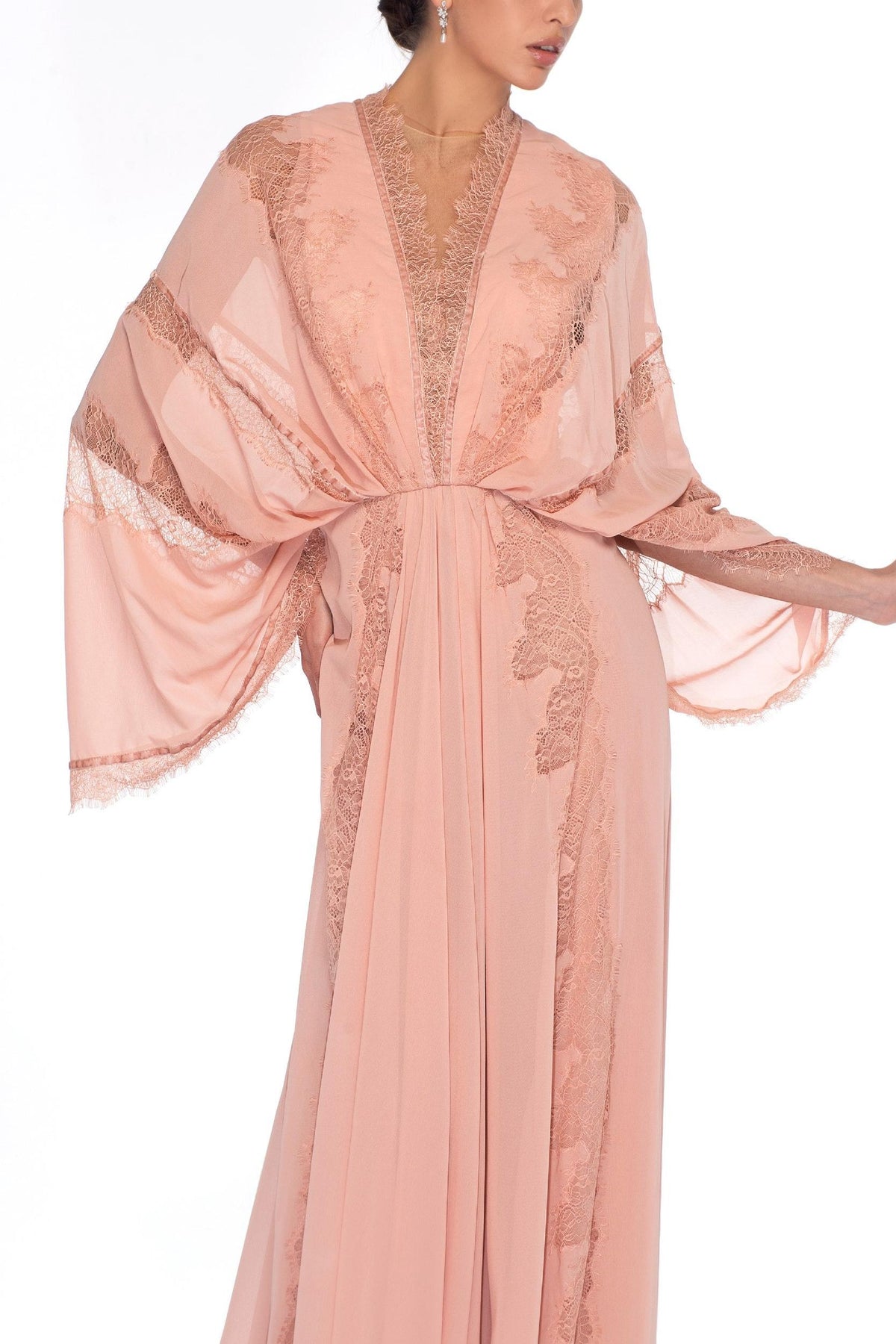 Lace Chiffon Batwing Sleeve Maxi Dress