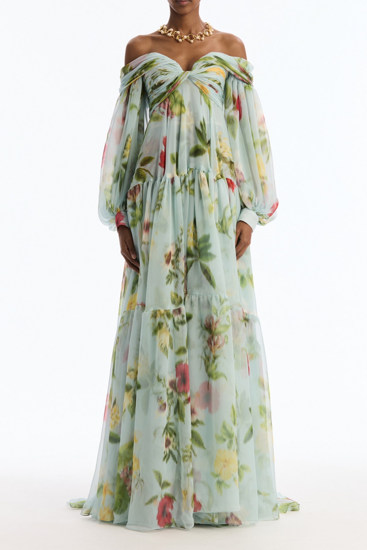 Floral Knotted Off Shoulder Maxi Dress