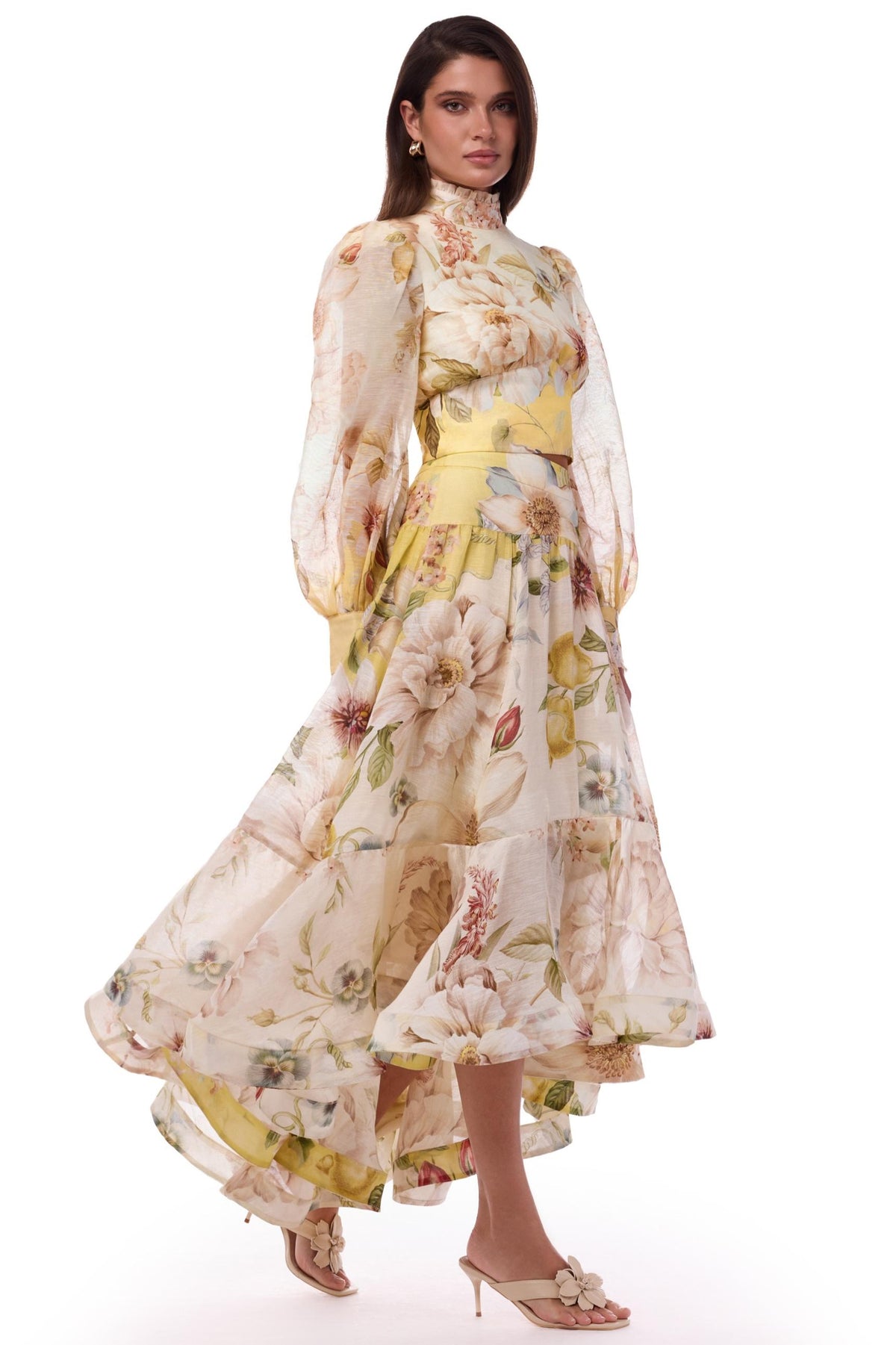 Organza Floral Top & Midi Skirt Set