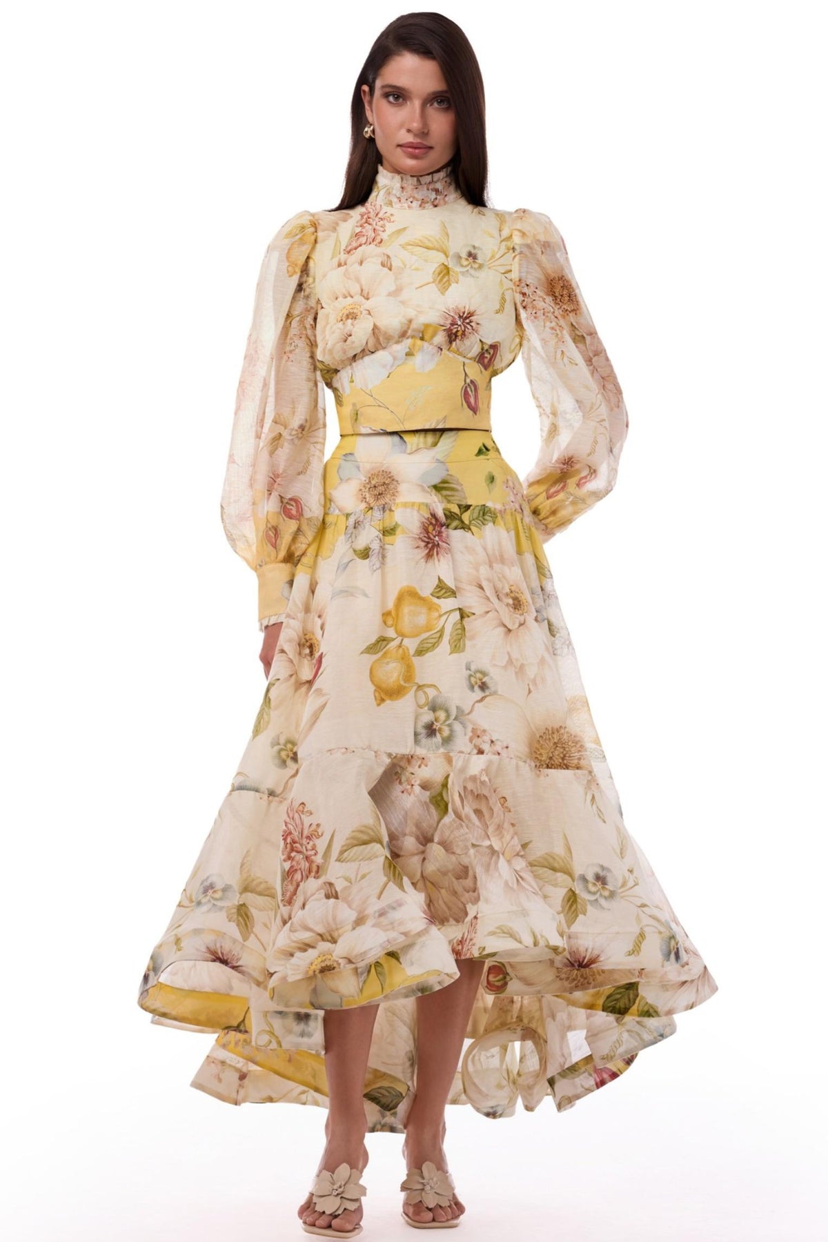 Organza Floral Top & Midi Skirt Set