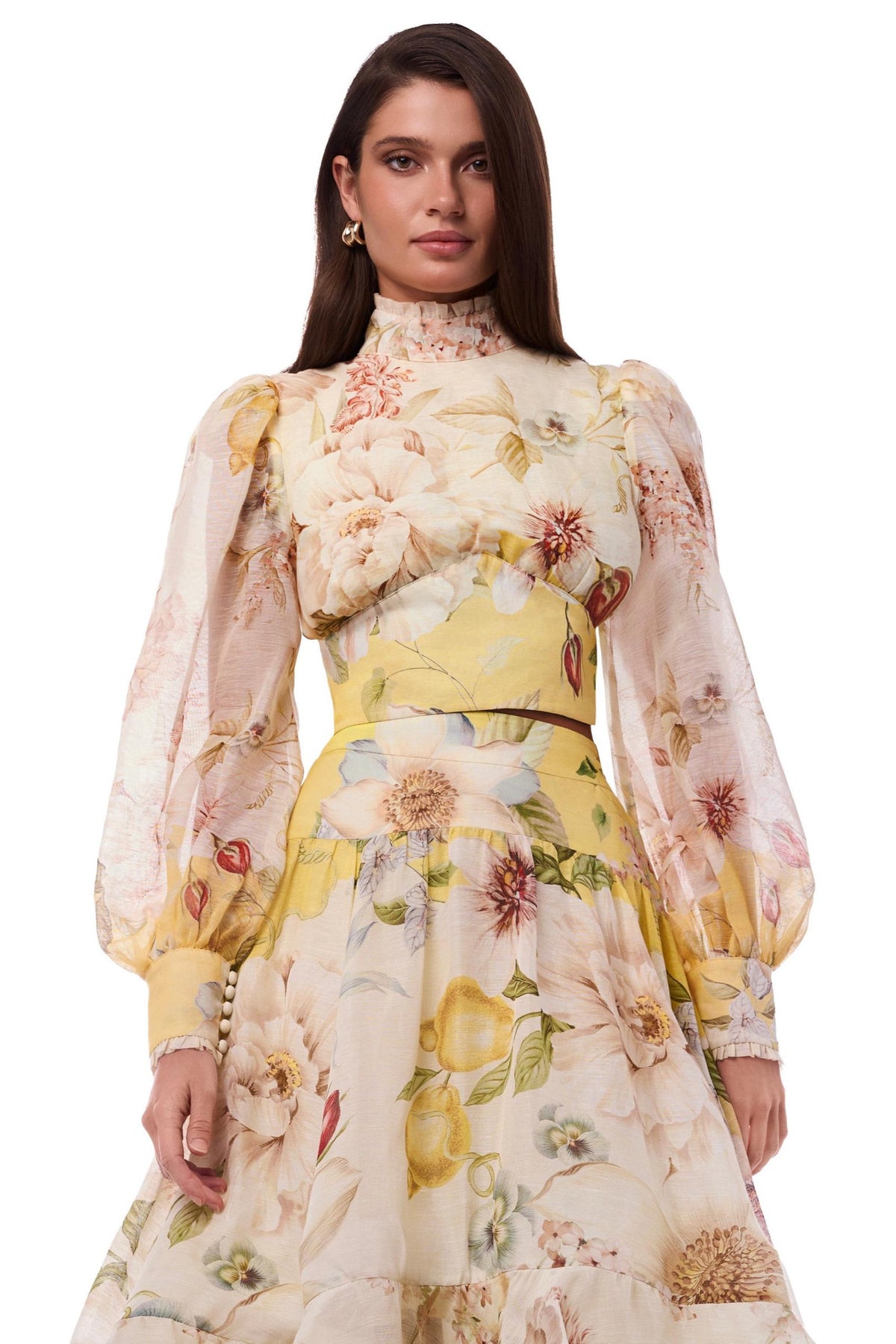 Organza Floral Top & Midi Skirt Set