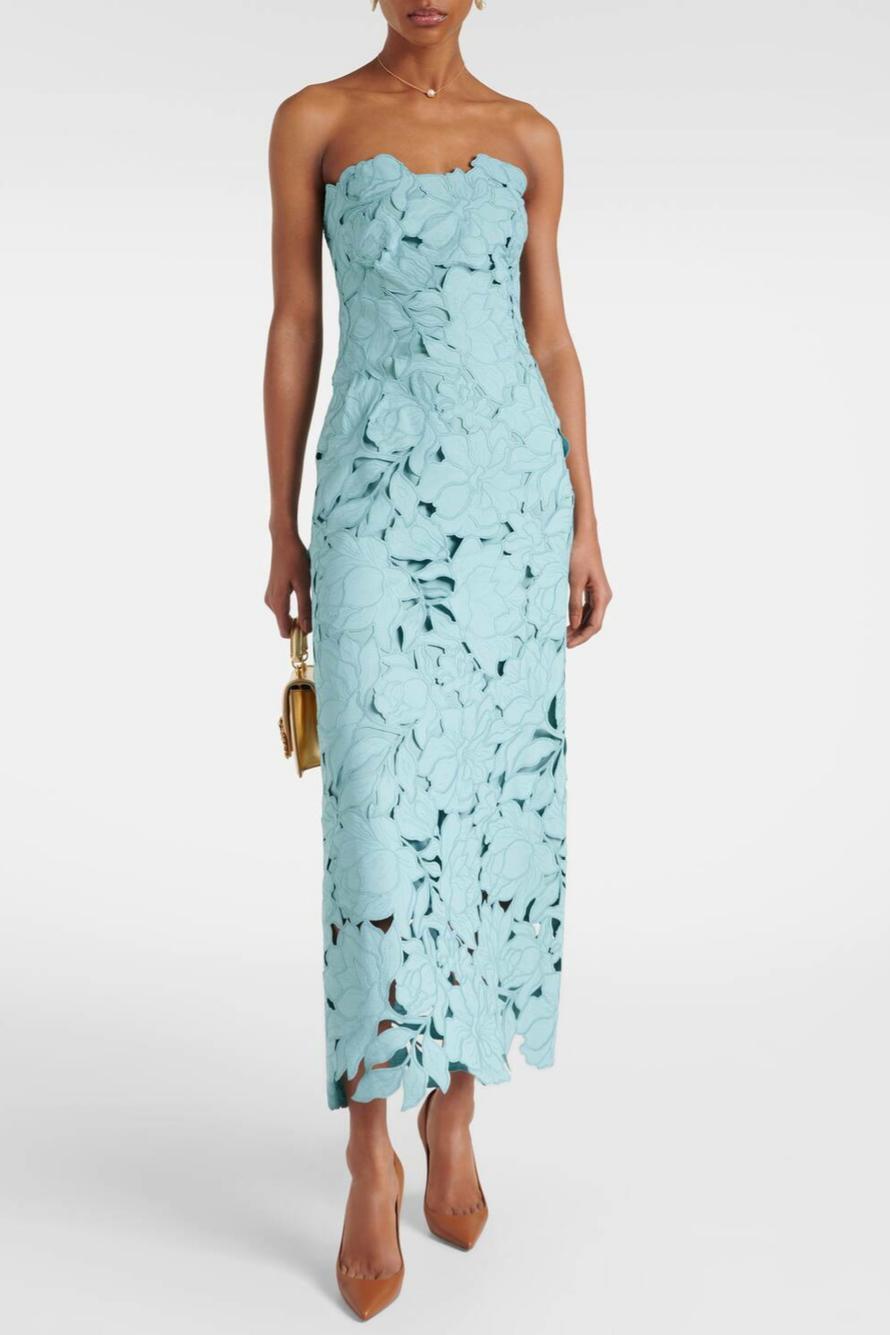 Solid Embroidered Off-Shoulder Midi Dress