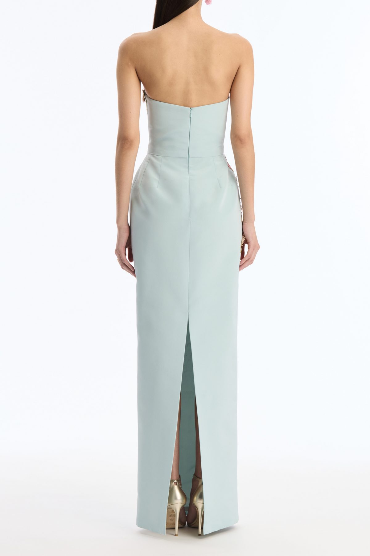Embroidered Strapless Slit Maxi Dress