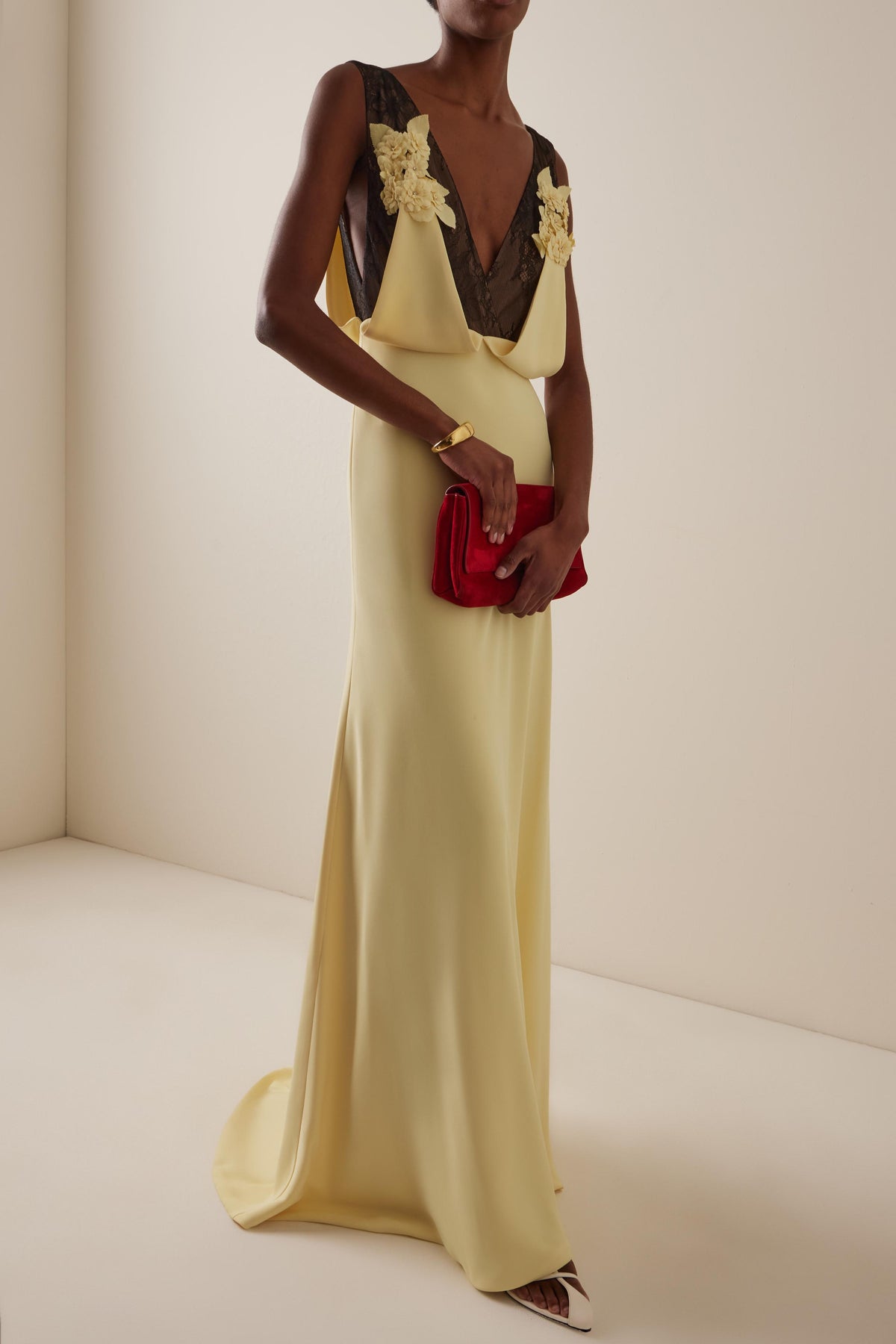Contrast Color Lace 3D Flower Maxi Dress