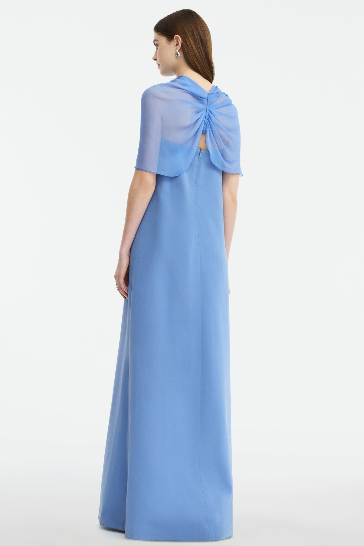 Embroidered Strapless Maxi Dress With Cape