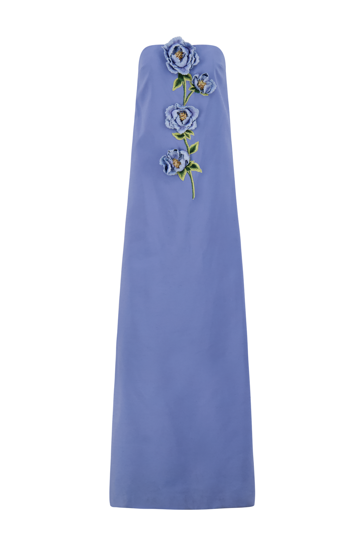 Embroidered Strapless Maxi Dress With Cape