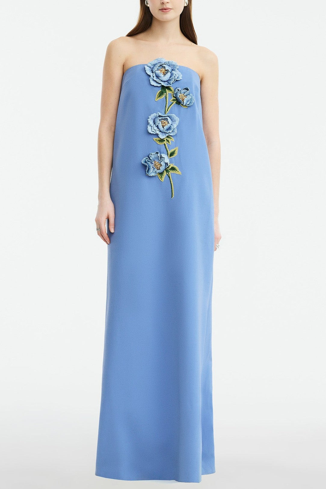 Embroidered Strapless Maxi Dress With Cape