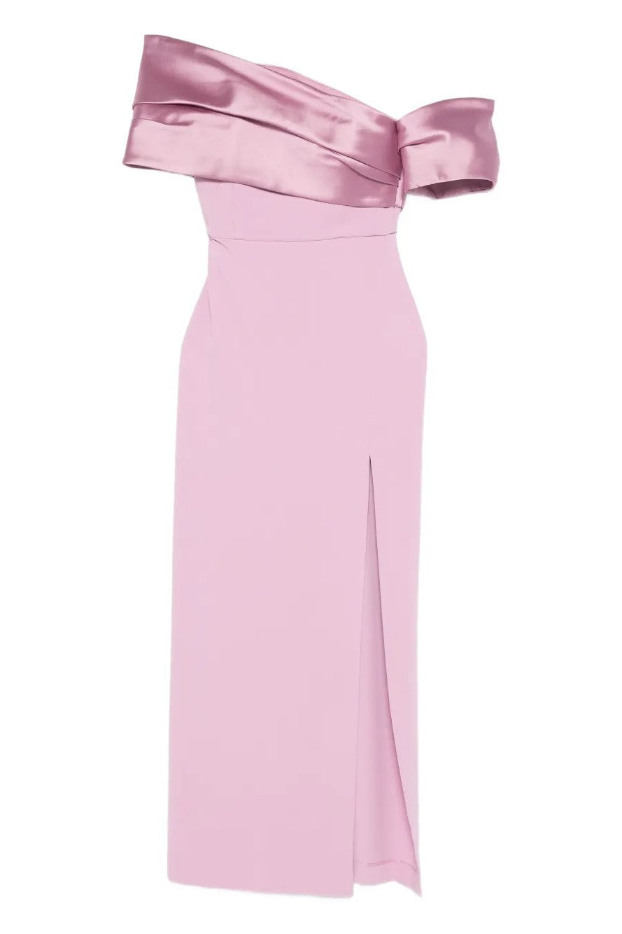 Satin Splicing Off Shoulder Maxi Dress