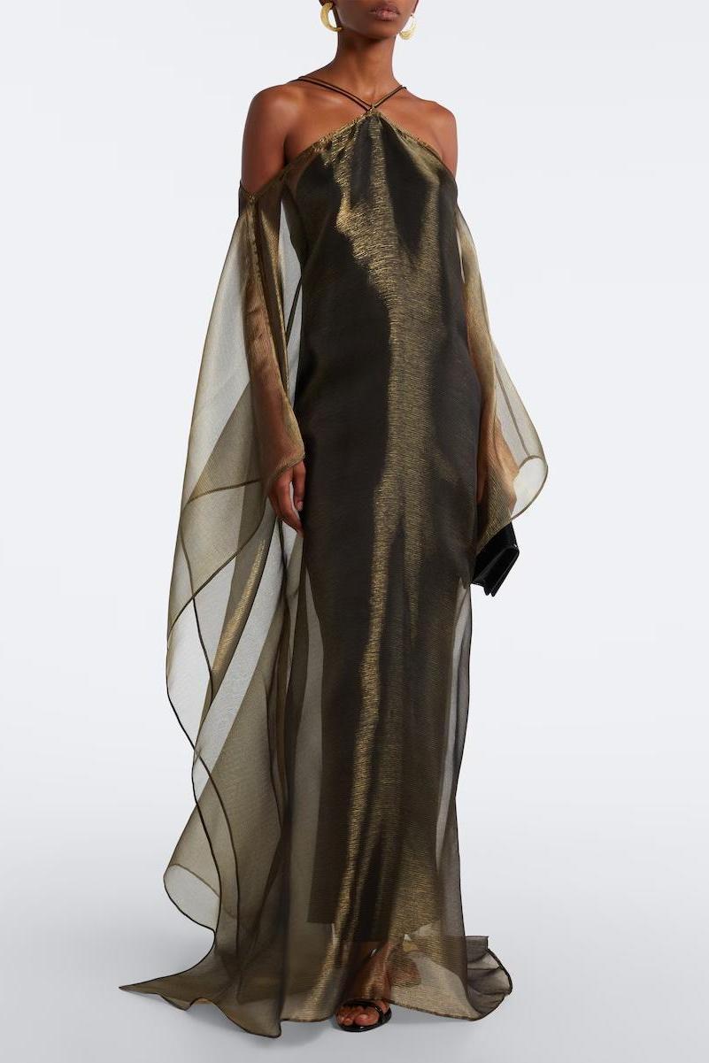 Solid Slip Maxi Dress & Organza Kaftan Set
