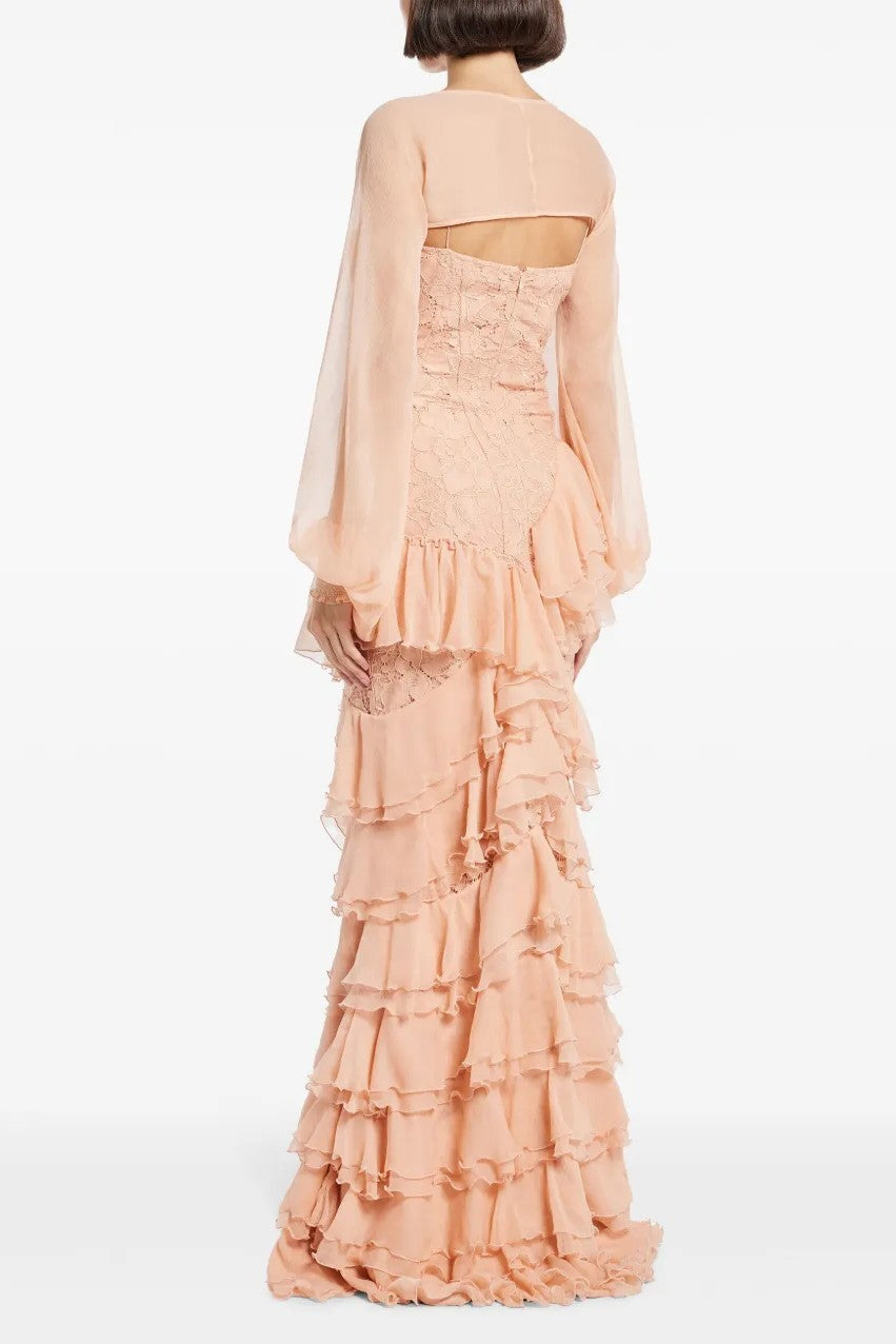 Lace Ruffle Sweetheart Neck Maxi Dress