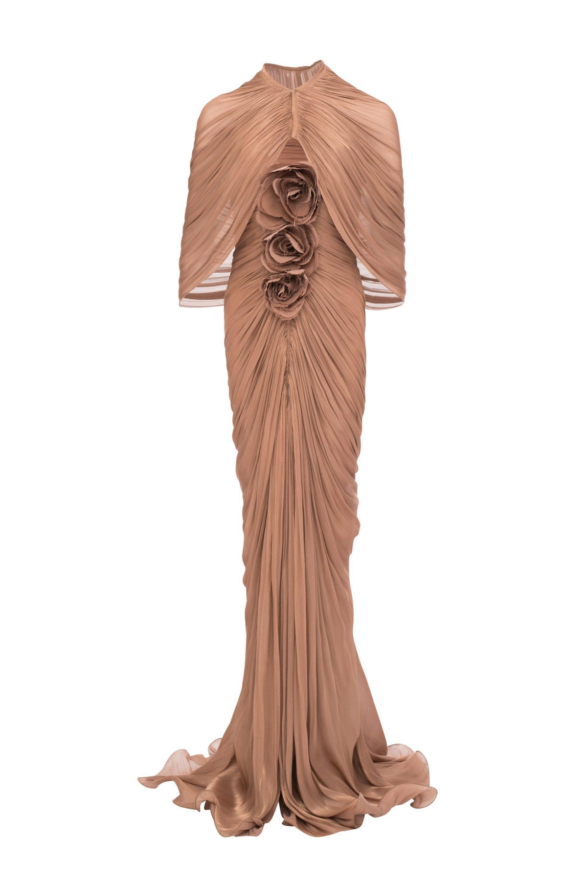 3D Flower Gathering Maxi Dress With Cape