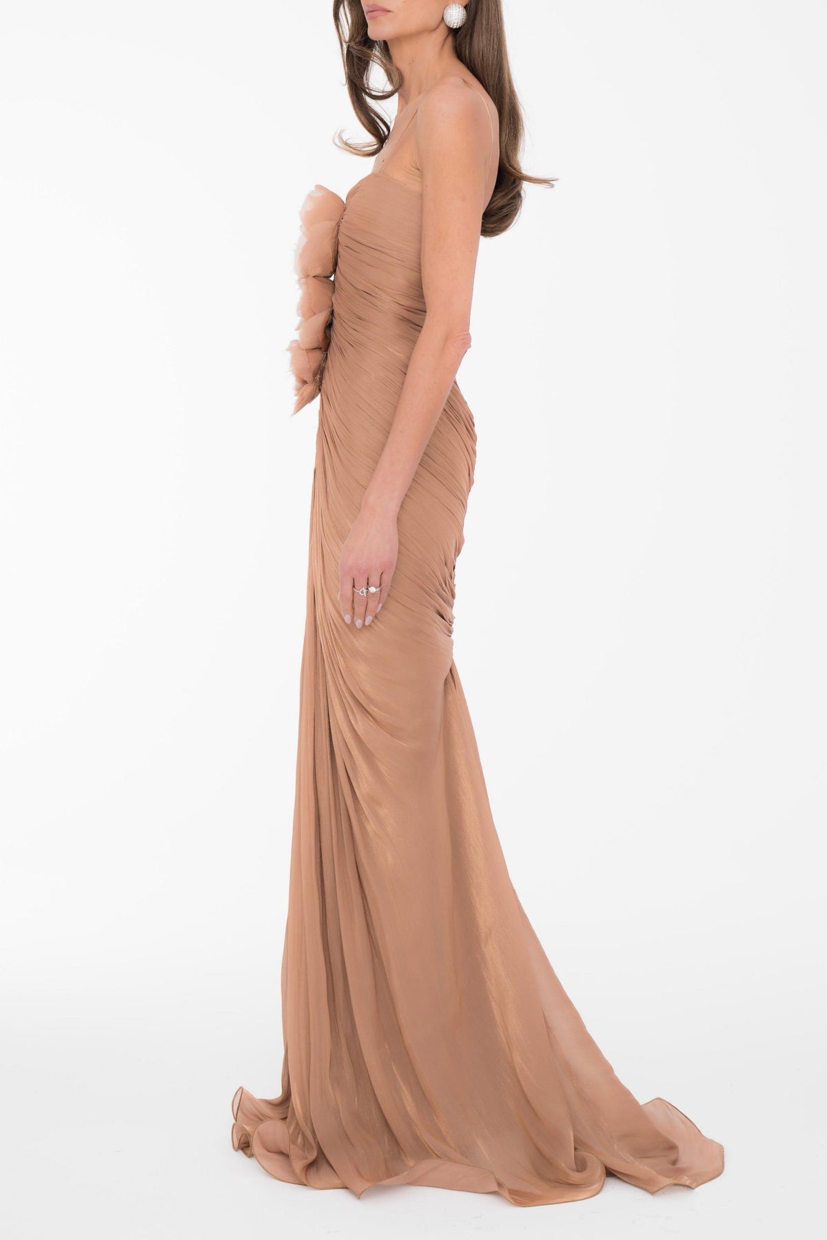 3D Flower Gathering Maxi Dress With Cape