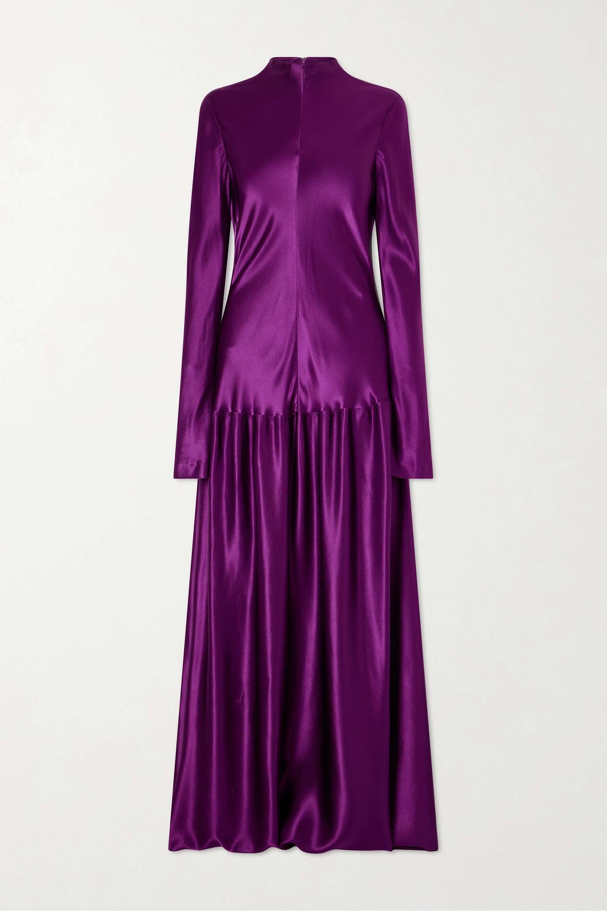 Stand Collar Ruched Long Sleeve Maxi Dress