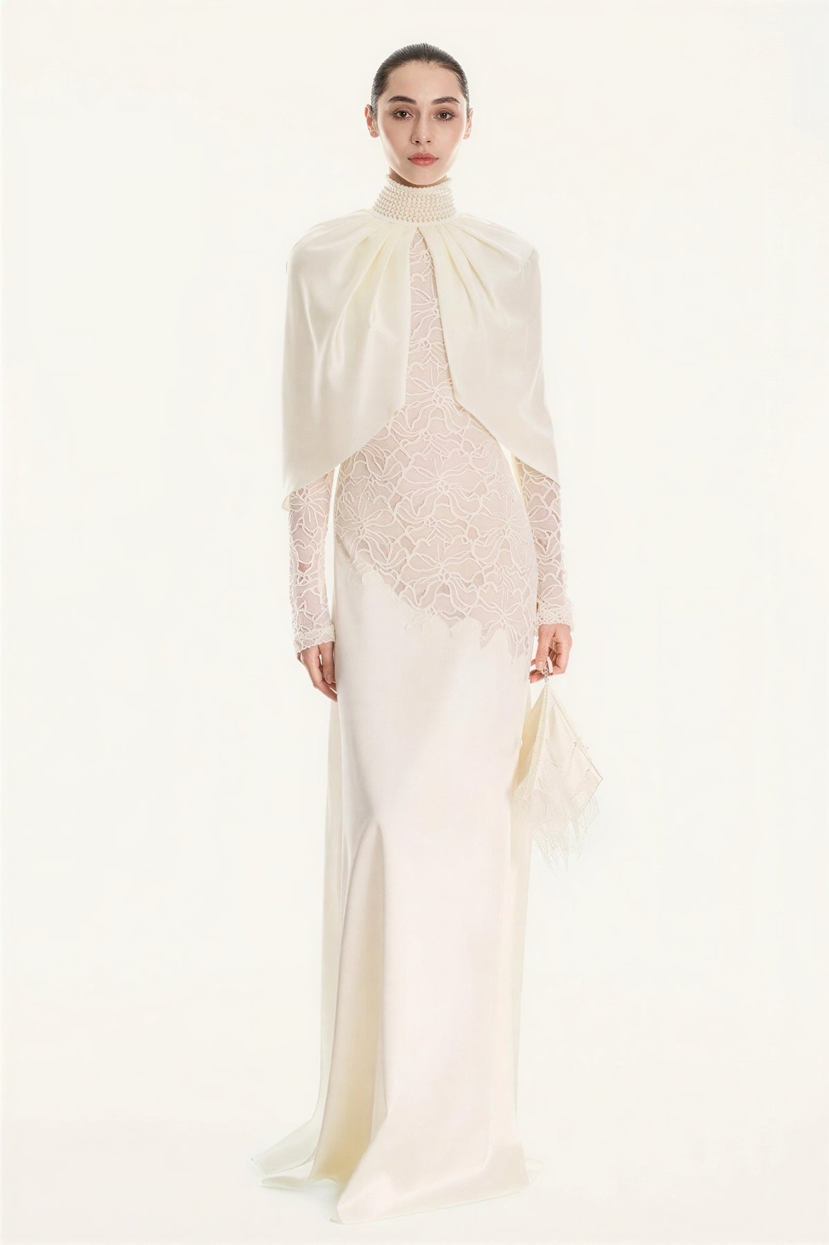 Lace Splicing Satin Maxi Dress With Cape