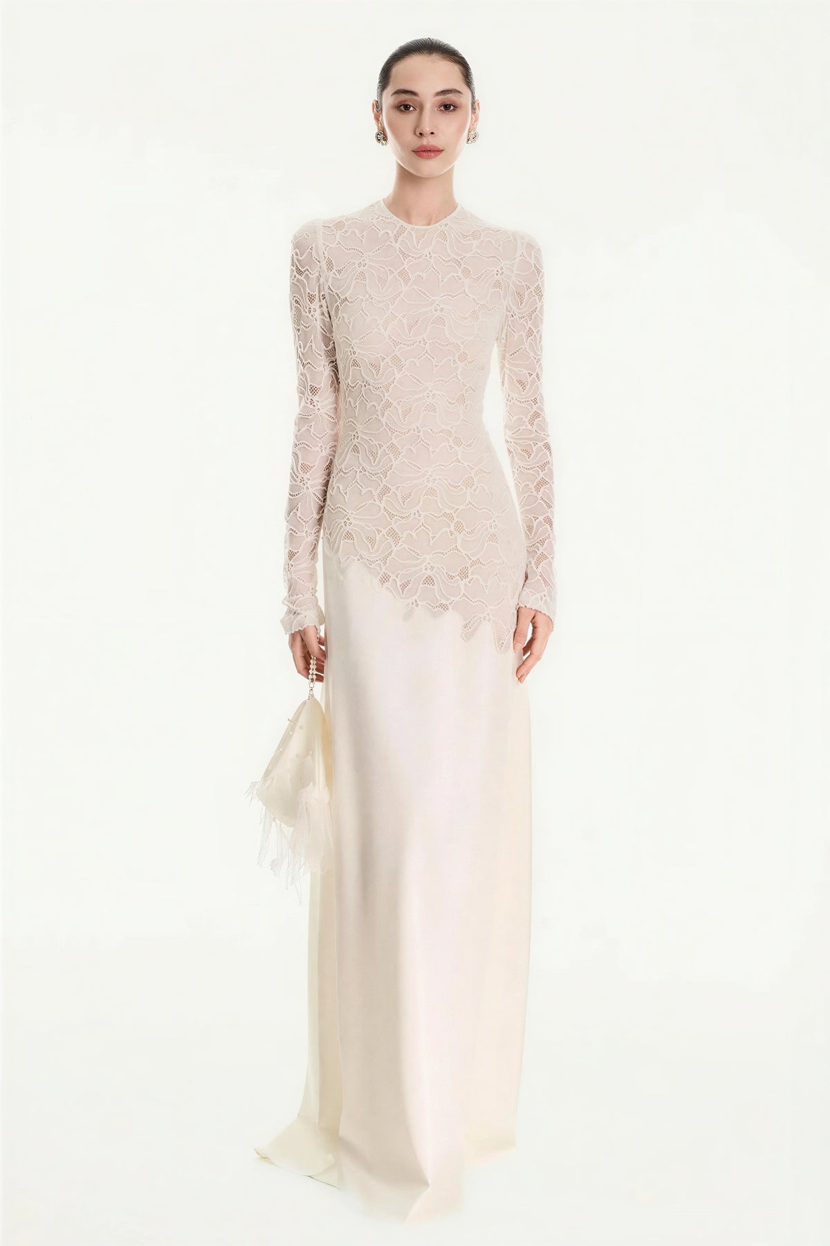Lace Splicing Satin Maxi Dress With Cape