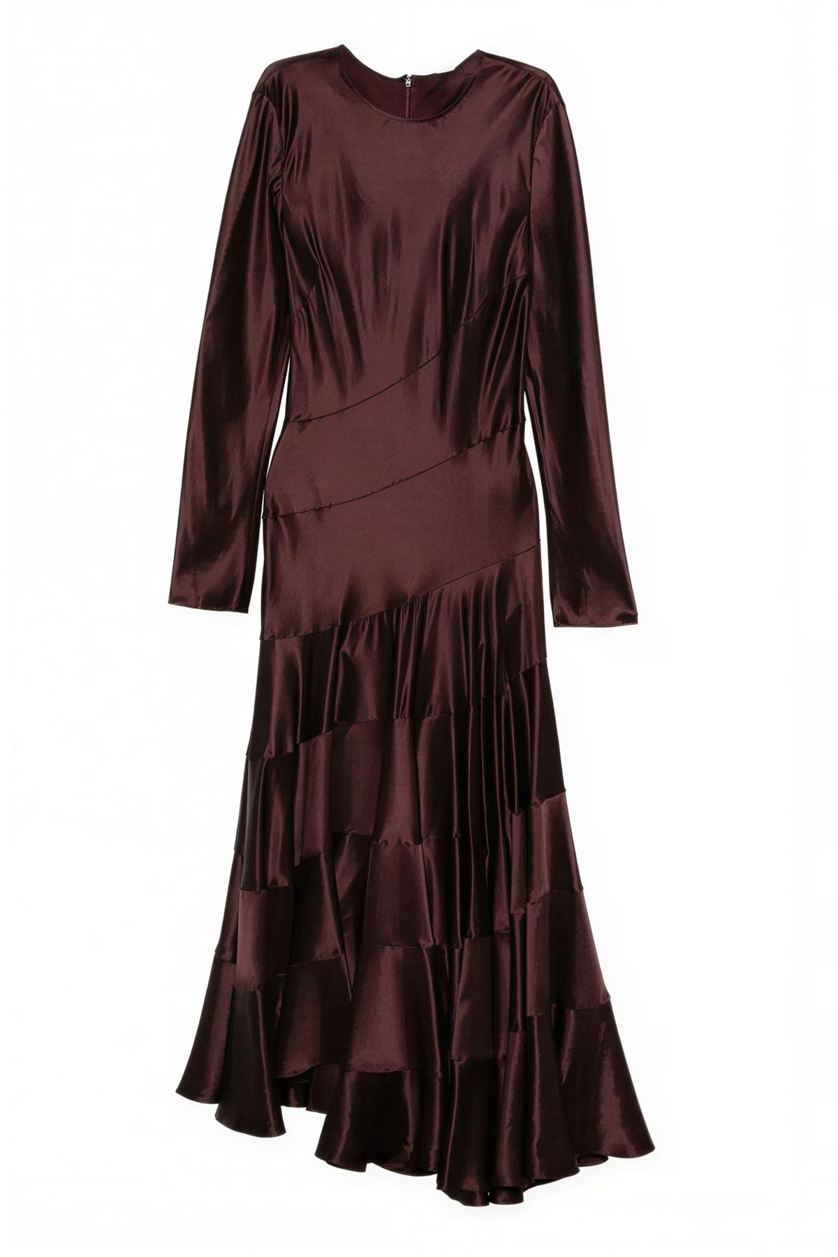 Satin Tiered Ruffle Long Sleeve Midi Dress