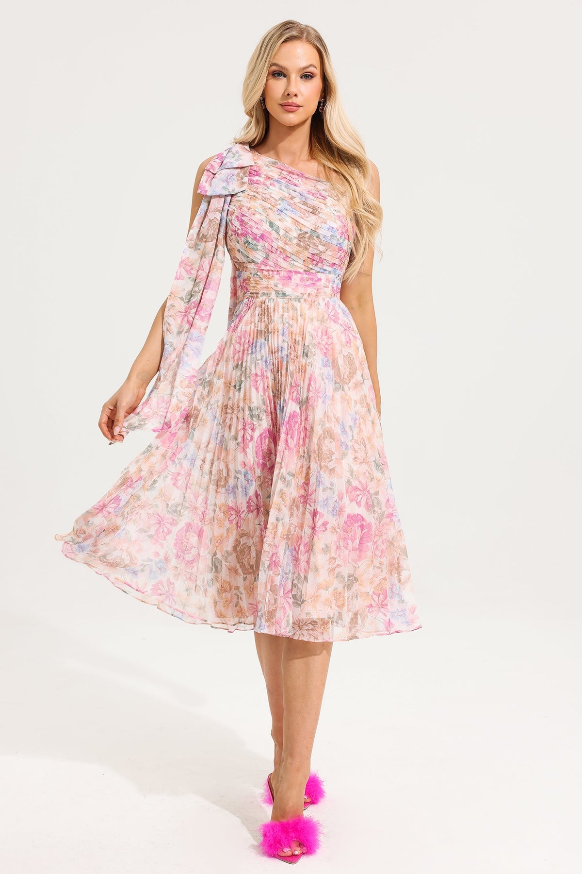 Floral One-Shoulder Midi Dress
