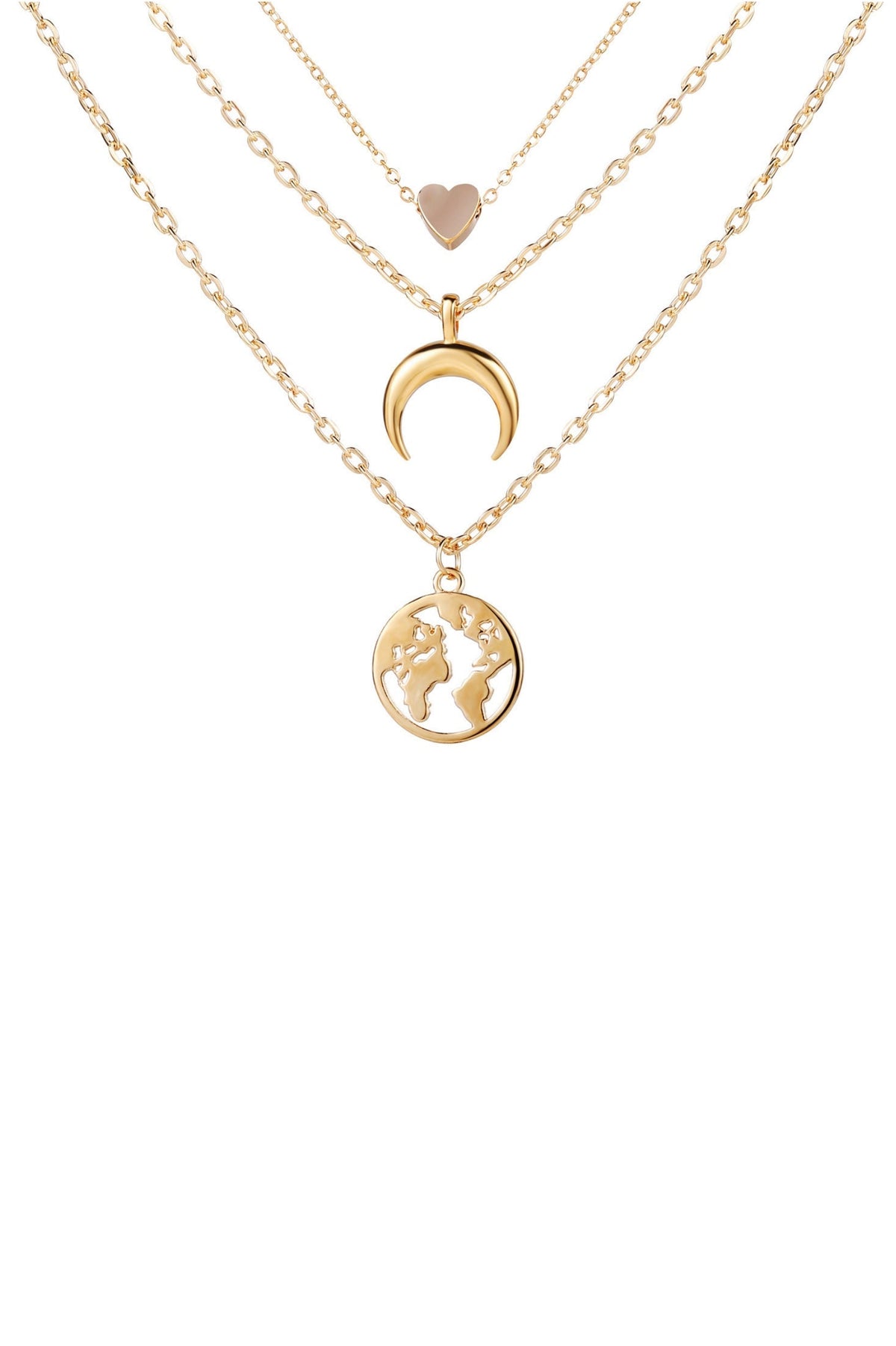 Stud Heart Shape Metal Multi-Layered Necklace