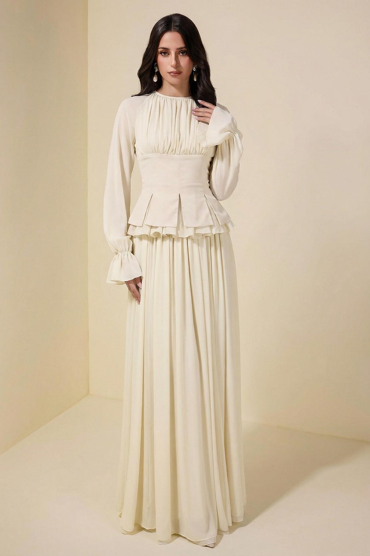 Chiffon Ruched Ruffle Top & Maxi Dress Set