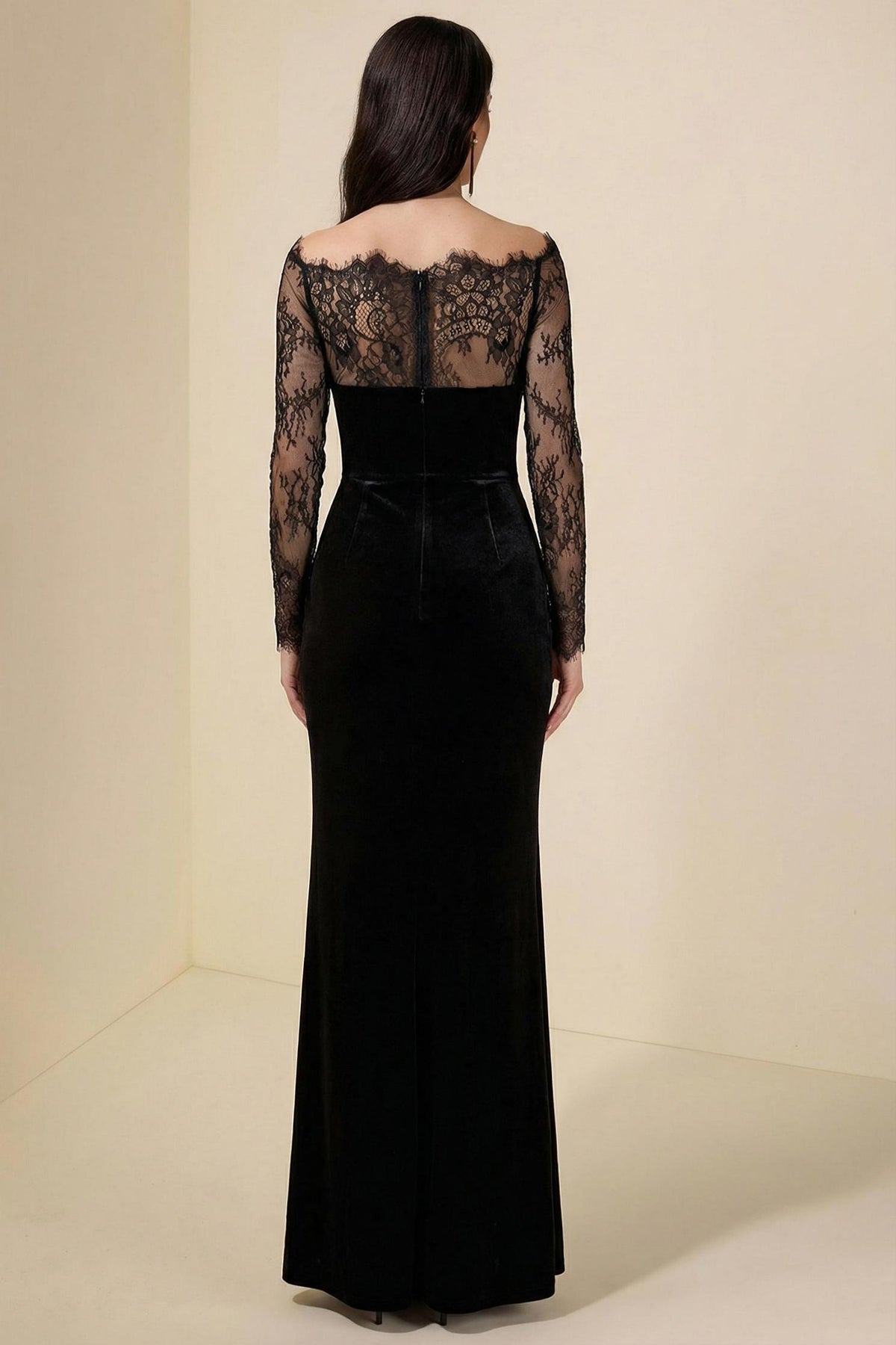 Velvet Splicing Lace Maxi Dress