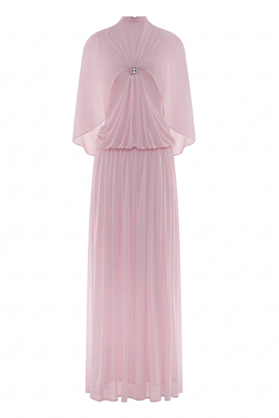 Gathering Metal Decorations Cape Sleeve Maxi Dress