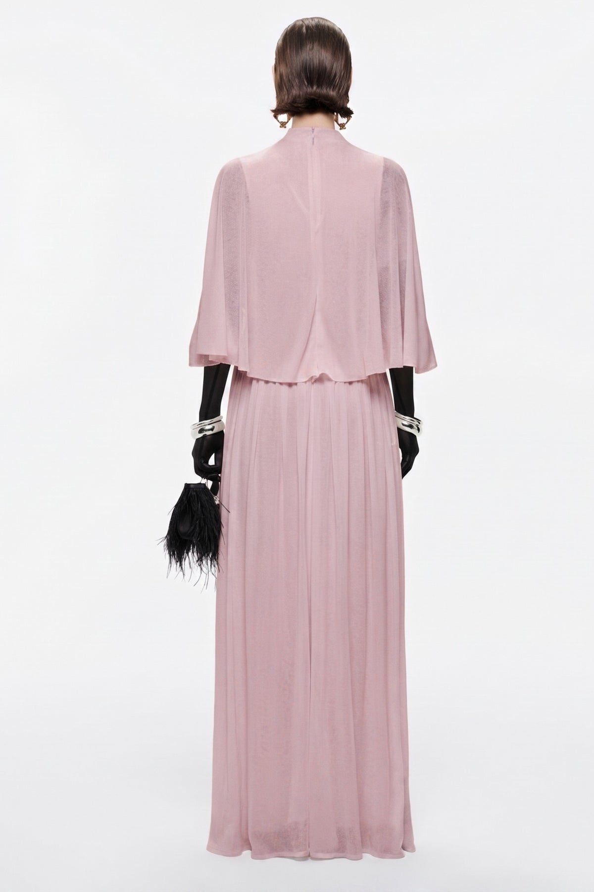 Gathering Metal Decorations Cape Sleeve Maxi Dress